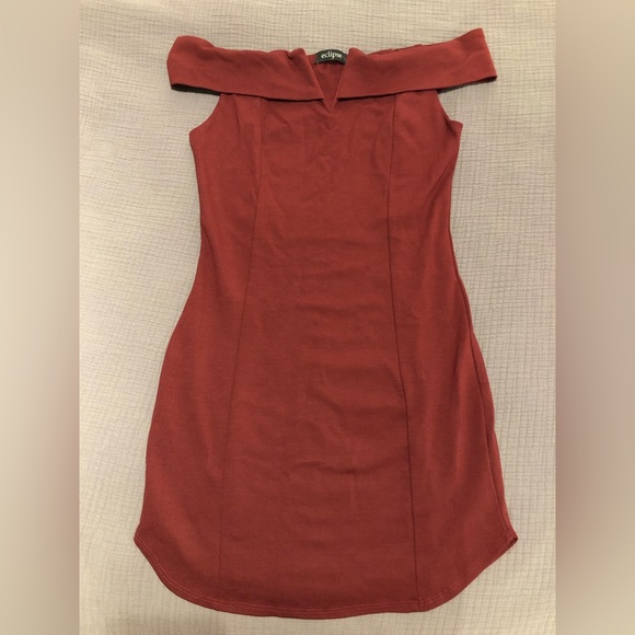 Burgundy Off-The-Shoulder Mini Dress - Picture 1 of 4